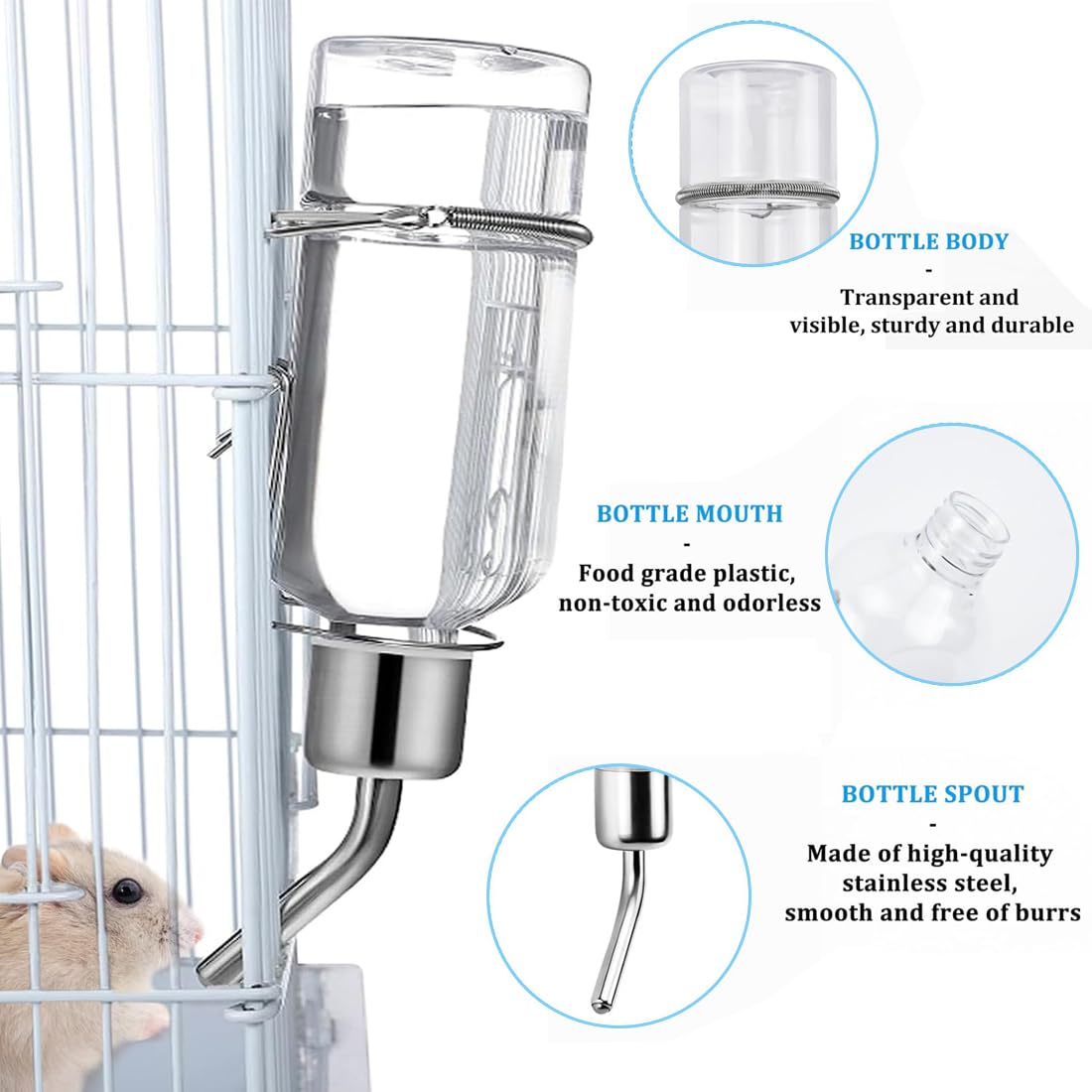 Biberon Lapin, 2 Pièces Rongeur Distributeur Eau, Suspendus Lapin Deau Distributeur, Abreuvoir pour Les Rongeurs, pour Abreuvoir Rongeur, Chatons, Chiens, Hamsters, 350 ML