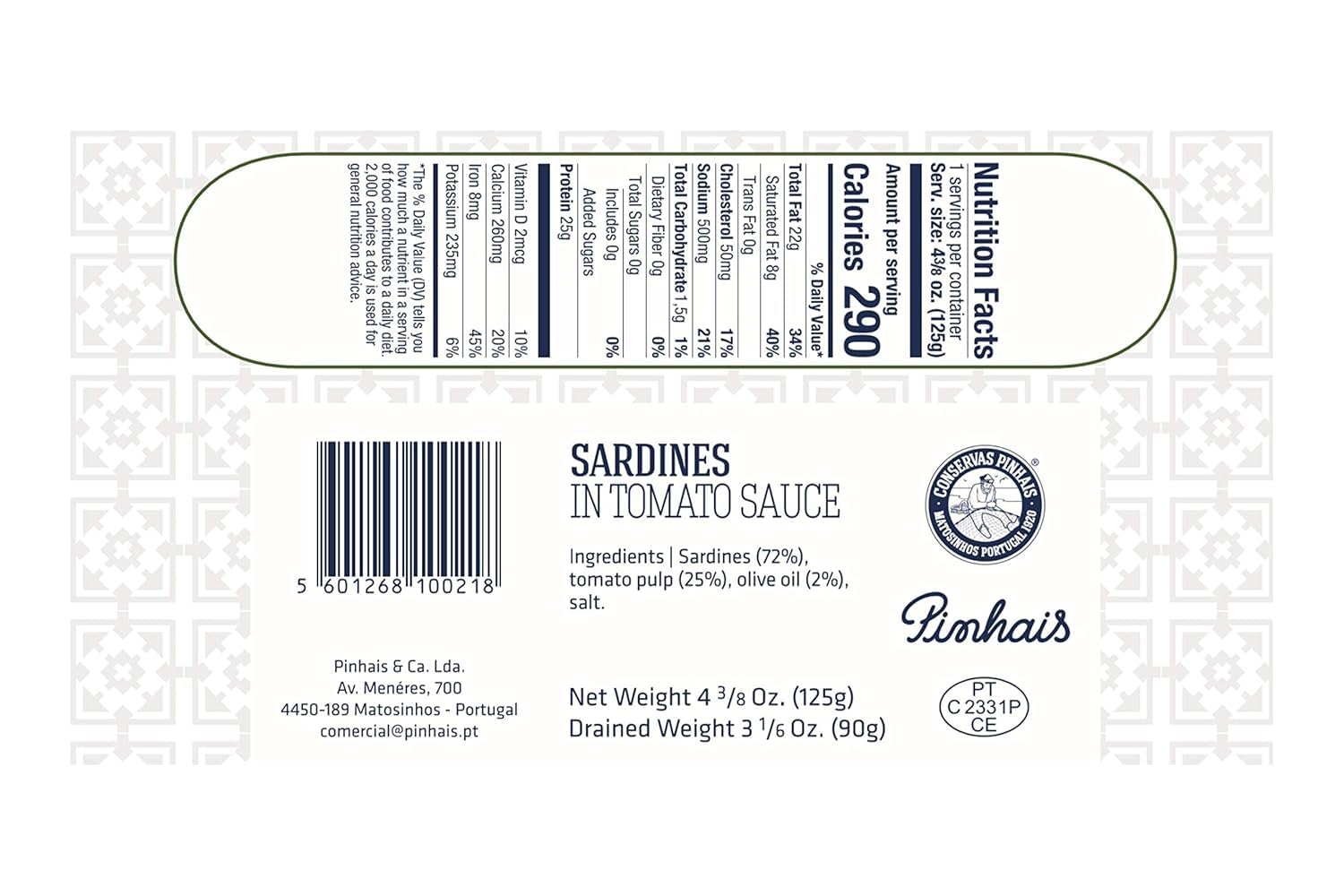 Pinhais Canned Sardines in Tomato Sauce, 4.4 oz (Pack of 4)