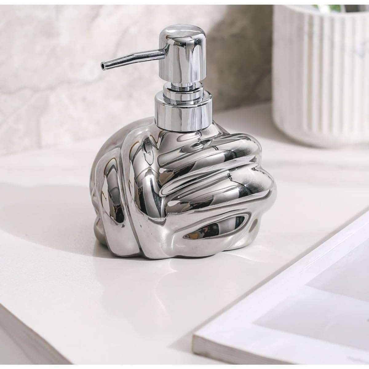 Mdnipqbam Silver Exquisite Countertop Bathroom Soap Dispenser Refillable Pump-Operated Bottle For Bathroom(Silver)
