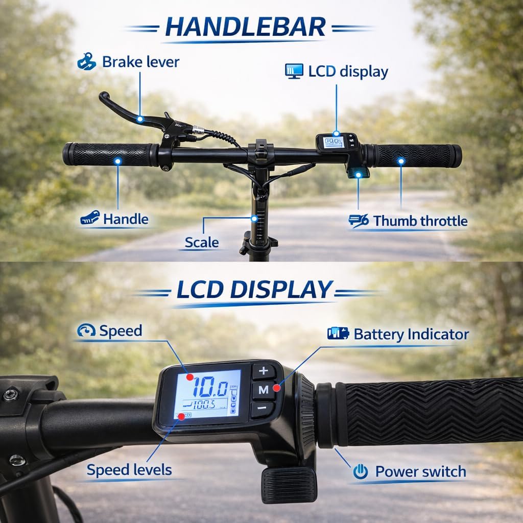 3 Wheel Electric Mobility Scooter with Seat for Adults & Seniors - 200W Motor 6.8 MPH Max Speed 36V 10 AH 24 Miles Range Battery 8" Honeycomb Tires Dual Brake System Removable Folding Seat