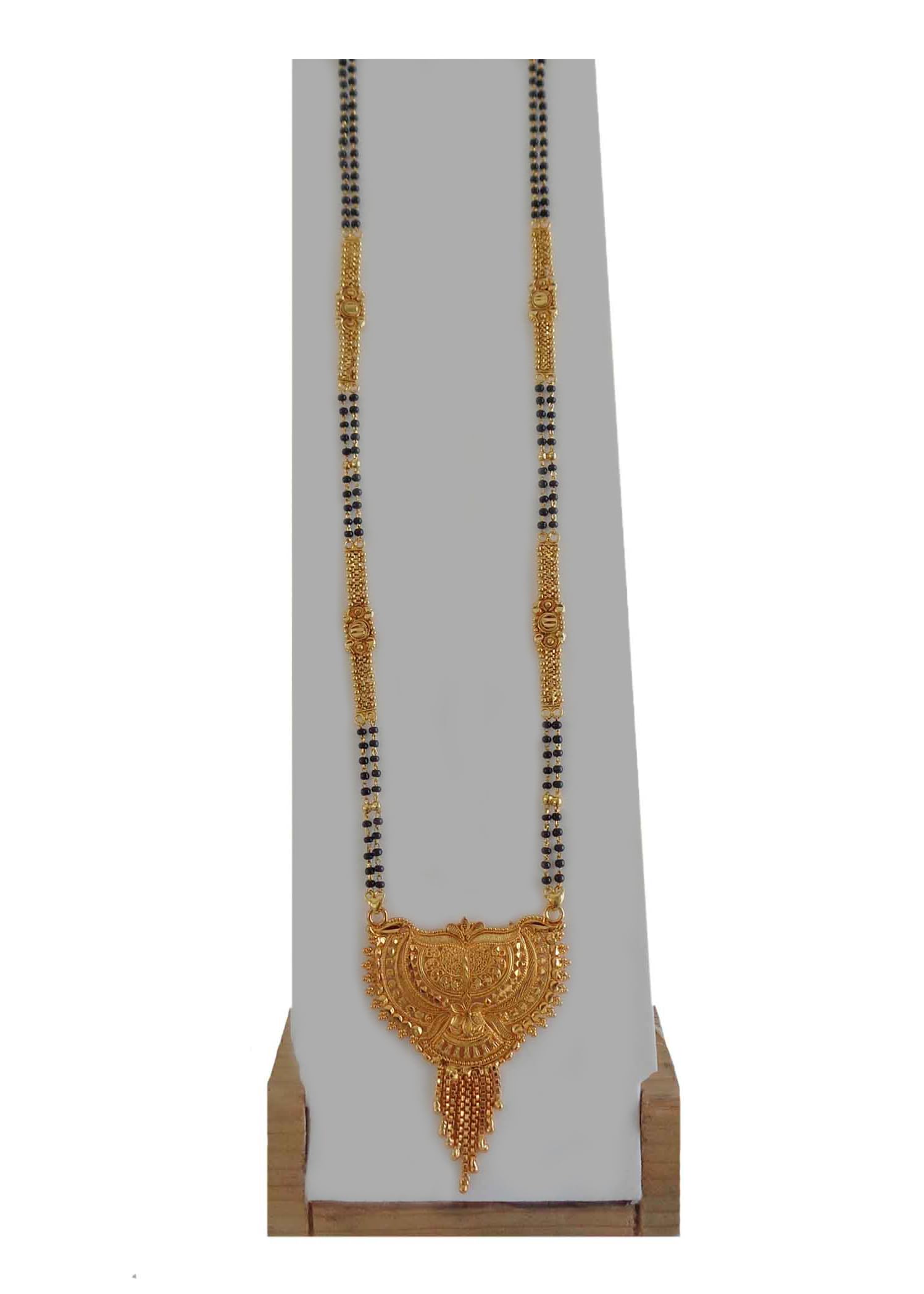 28 Inch Long Trendy Gold Plated Black Beads Mangalsutra Tanmaniya for Women and Girls