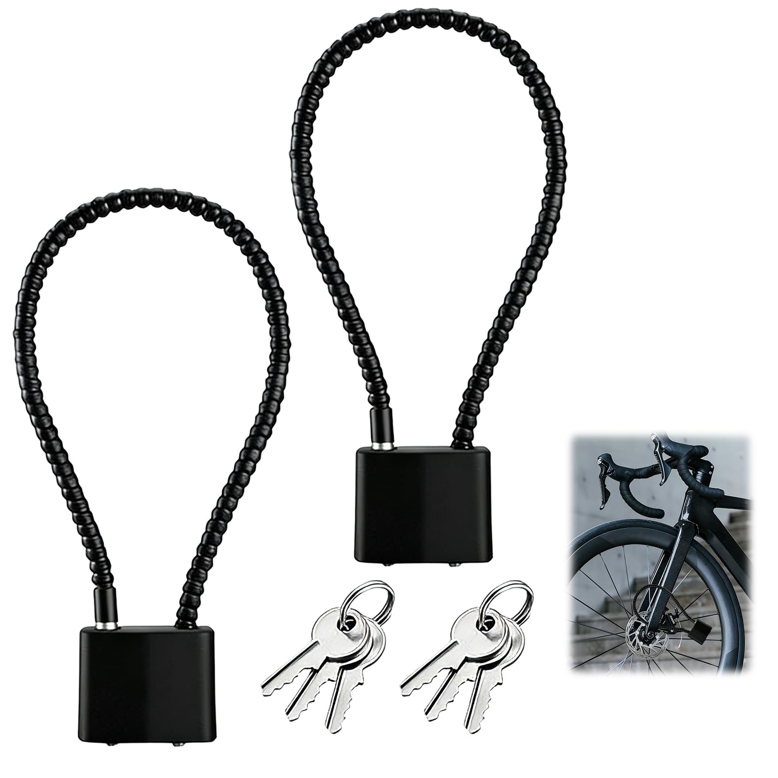 Steel Rope Padlocks with Same Keys, 2Pcs Secure Wheelie Bin Locks with Small Padlock, Chain Lock for Extra Safety, Long Padlock Cable Lock for Garbage Bins Outdoor Use, Ski Lock for Extra Protection