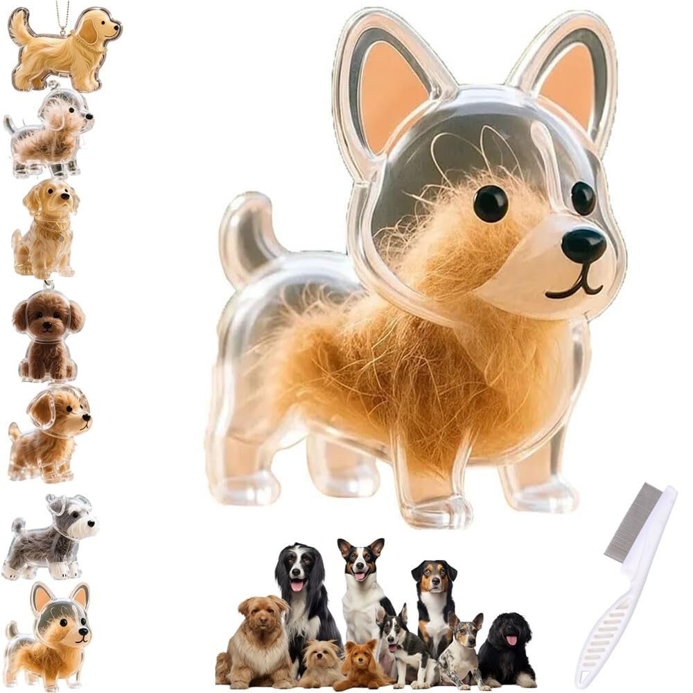 MGHN Dog Hair Collector Keychain Charm Memorial Storage Box, Transparent Pet Hair Memorial Keepsake, Cute Pet Lovers Memorial Gift, Dog Hair Holder Accessory(Style-C)