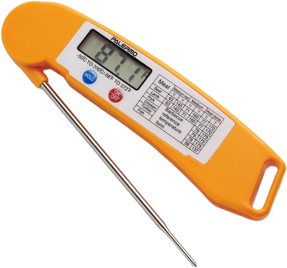 Best Cooking Barbecue Meat Thermometer Ultra Fast Instant Read Digital Electronic BBQ Thermometer with Collapsible Internal Probe. (Orange)