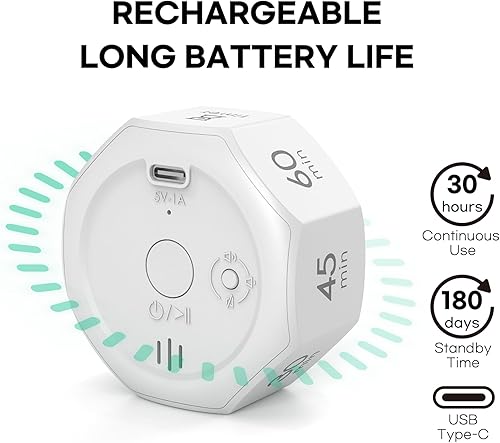 Miniatura 5 de Pomodoro Temporizador, cubo abatible con 7 ajustes preestablecidos, cuenta regresiva, cronómetro recargable pequeño portátil de enfoque visual para