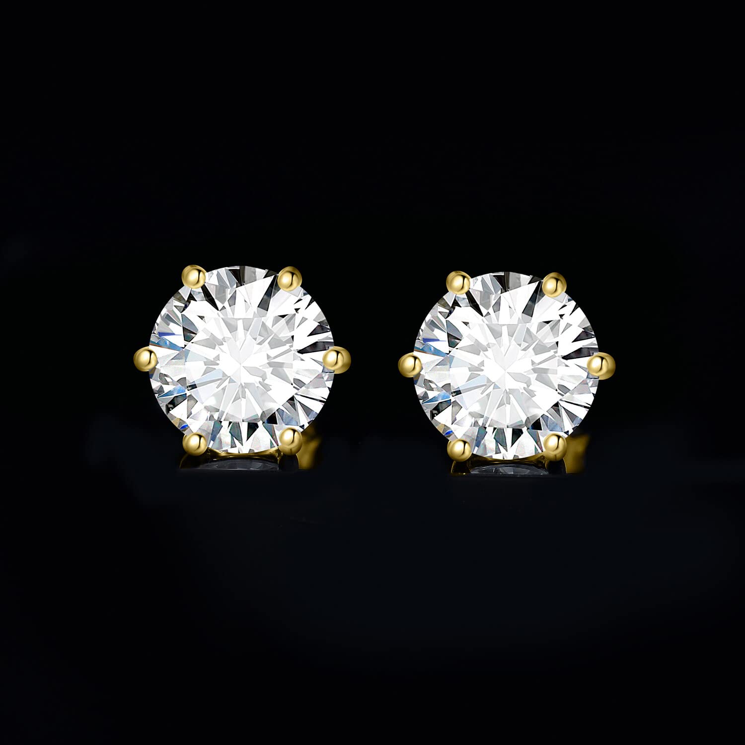 JewelryPalace Orecchini a Bottone Donna Argento 925 con Creato Moissanite, Piercing a Lobo con Pietra a Taglio Rotondo, Solitario in Tre Ori Set Gioielli