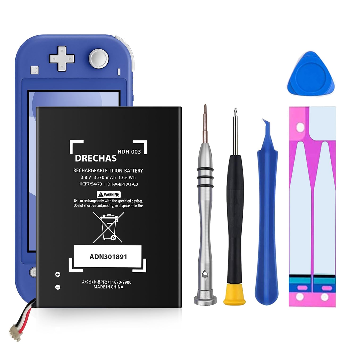 DRECHAS HDH-003 Battery, New 0 Cycle Original Li-Polymer Replacement Battery Pack for Nintendo Switch Lite Game Console HDH-001 HDH-003, Game Player