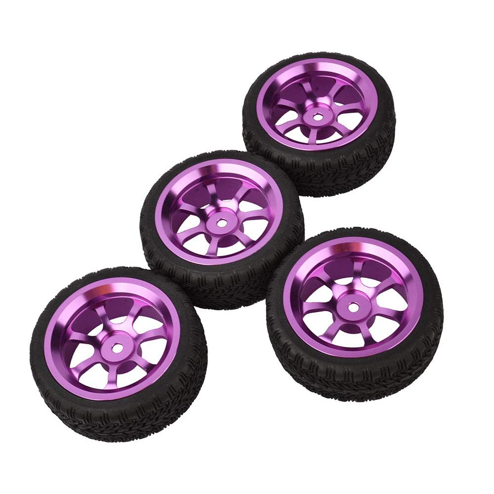 LAFEINA 4PCS 1/10 Aluminium Alloy 7 Spokes Wheels and Tires for 1/10 RC On Road Drift Racing Car HSP HPI (Purple)