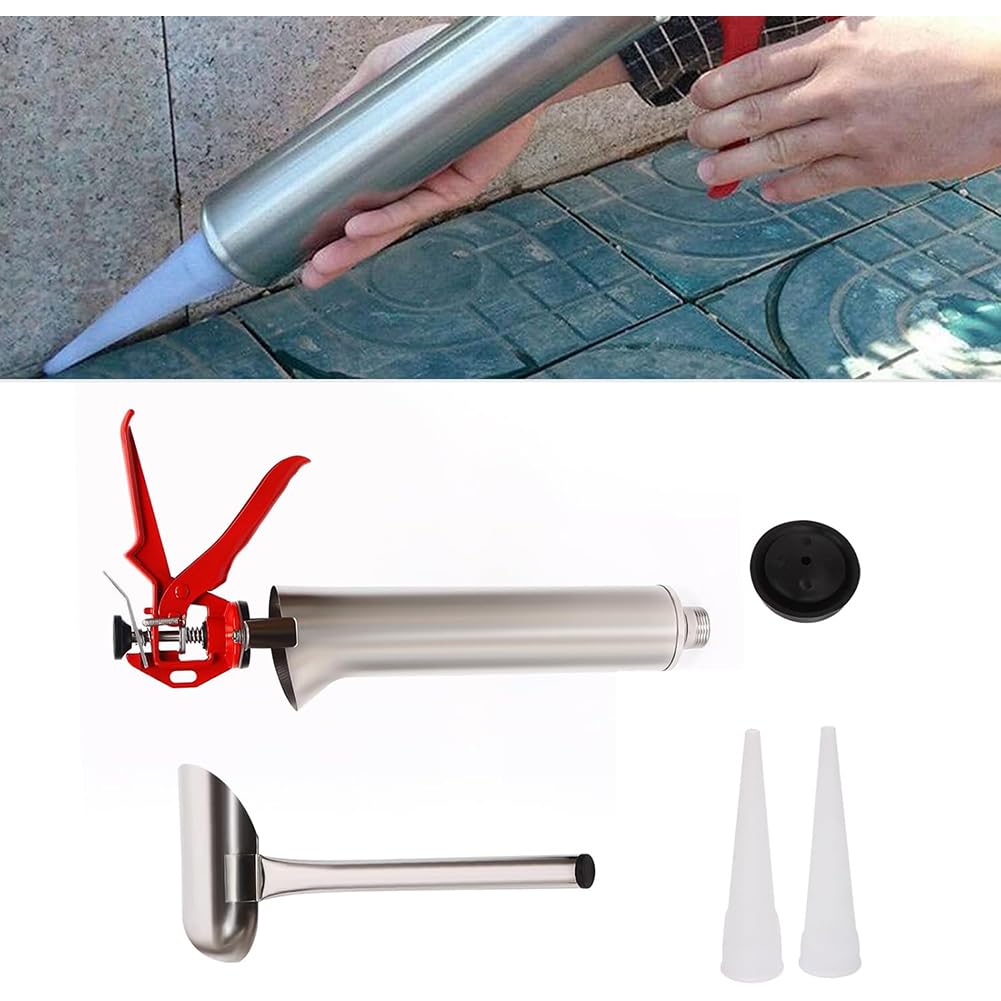 Pistola de calafateo de mortero, herramienta de lechada de acero inoxidable con 2 boquillas para llenado de juntas de azulejos y aplicaciones de cemento de ladrillo