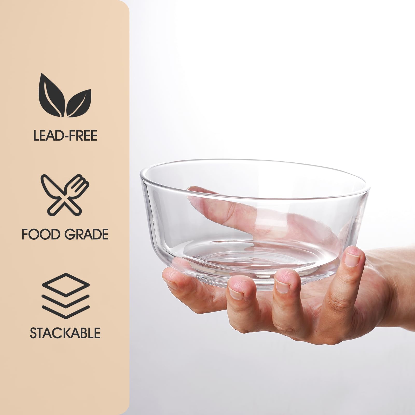 NUTRIUPS Lot de 4 petits bols à dessert en verre de 14,5 cm, petits bols à dessert en verre transparent de 590 ml pour la cuisine