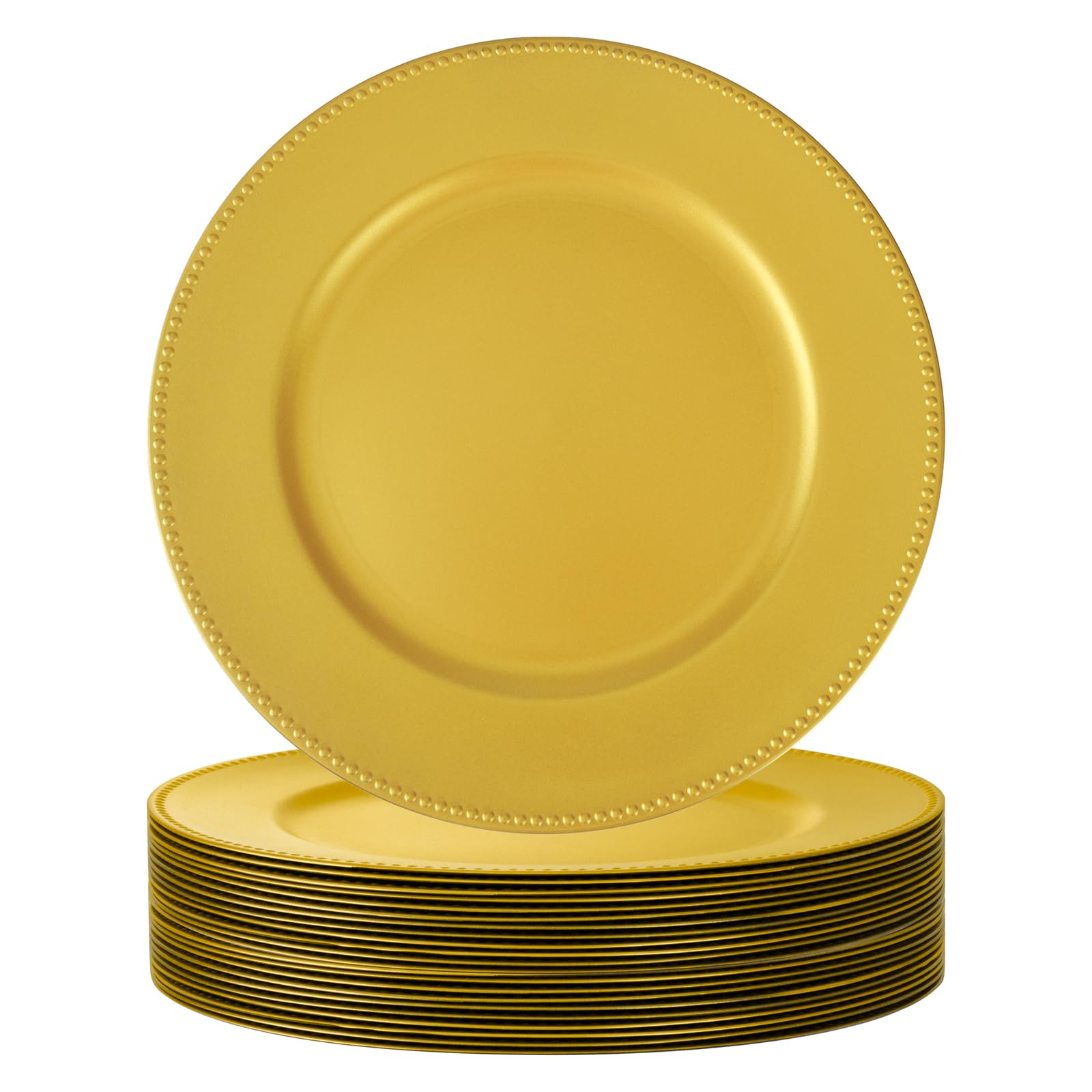 supernal 20pcs Charger Plates Plastic Gold Beaded Plate Chargers 13inch,Decorative Dinner Plastic Table Chargers for Wedding Holiday Party Baby Shower Event Decoration
