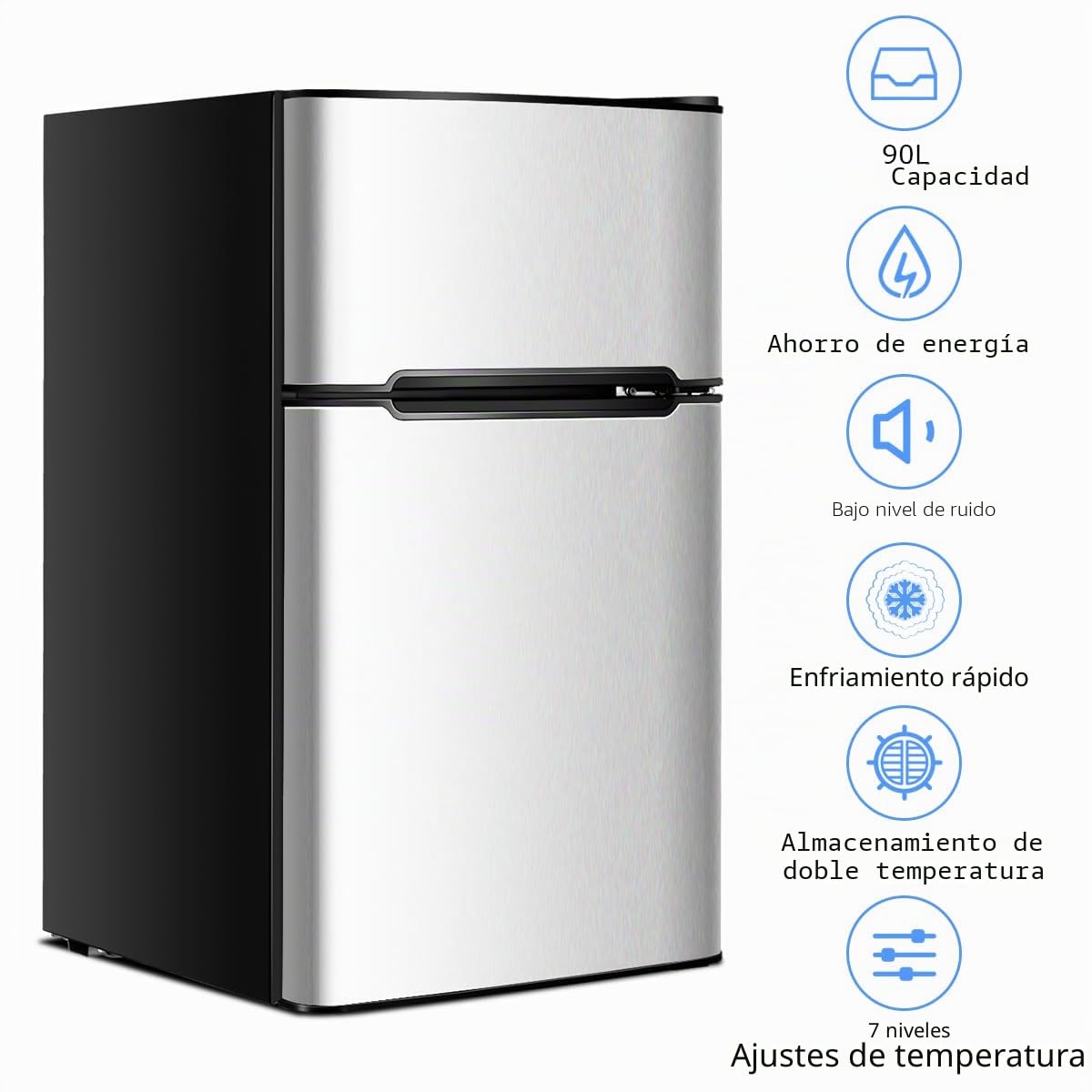 GOPLUS Frigorífico 90 L, Minifrigorífico con Congelador de 27 L y Frigorífico 63 L con Marco de Acero y Termostato Ajustable, Mini Nevera de Bajo Consumo para Casa Oficina 48×49,5×86 CM (Gris)