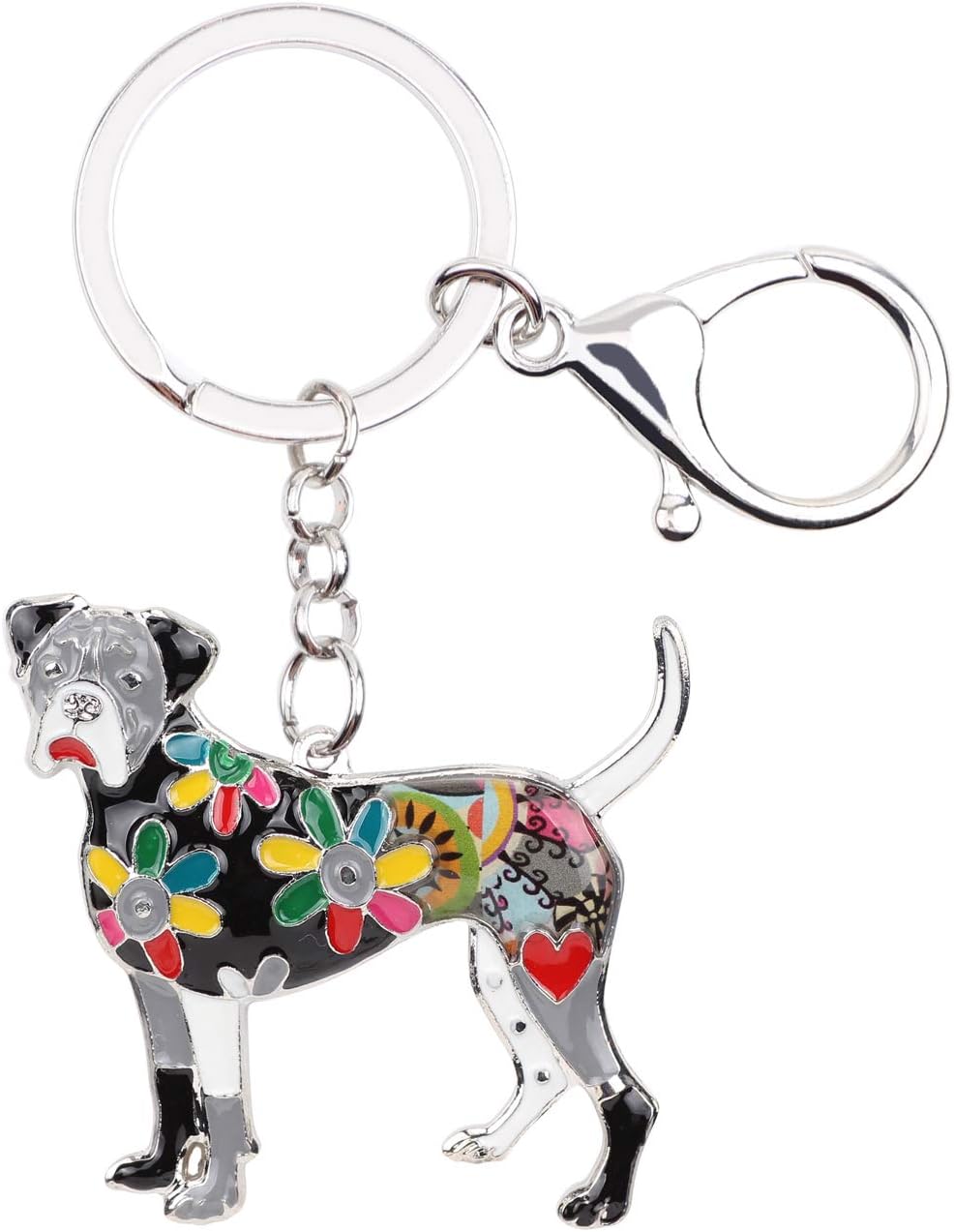 WEVENI Enamel Alloy Boxer Dog Keychain Pet Charms Jewelry For Women Girls Bag Car Wallet