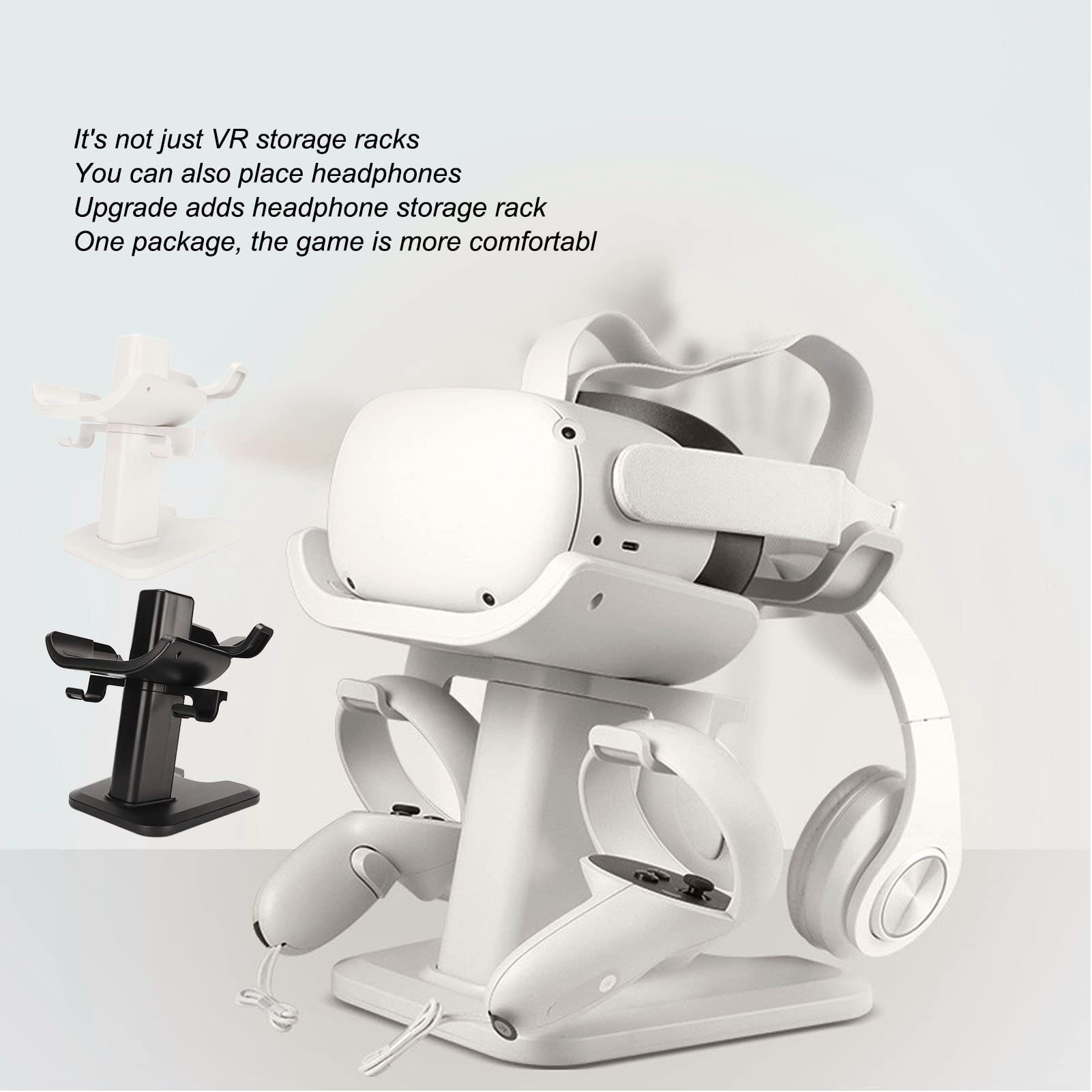 Supporto VR per Oculus 2, espositore per cuffie VR con spugna antiscivolo e base robusta, staffa salvaspazio per accessori VR e controller touch (bianco)