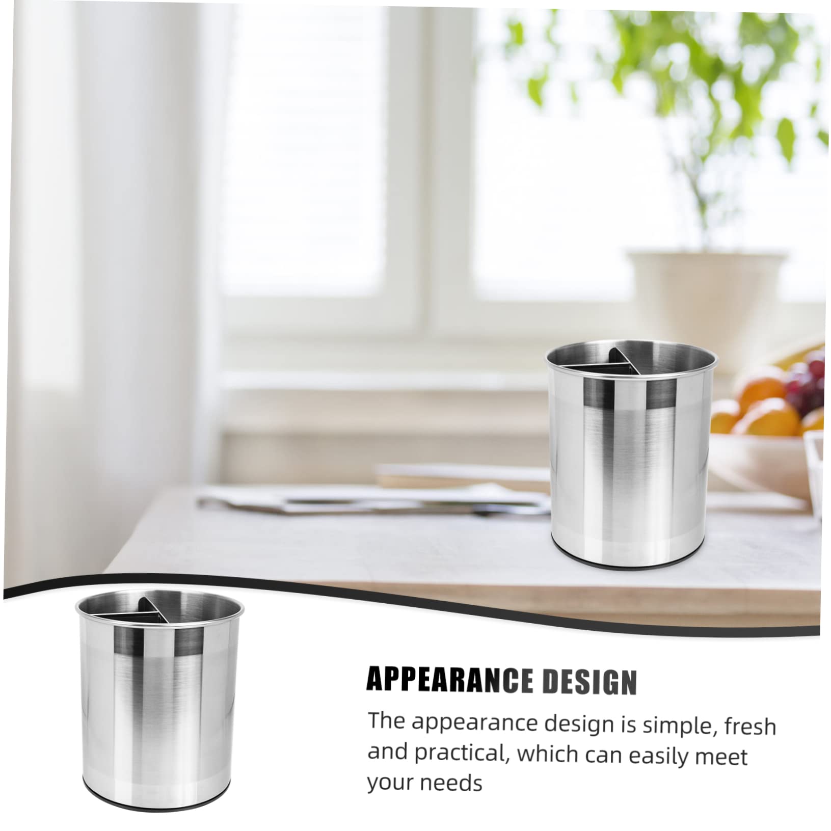 Angoily Porte-ustensiles Cuisine Rotatif Acier Inoxydable Seau à Couverts Multi-compartiments pour Rangement Pratique
