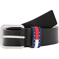 Tommy Jeans Uomo Cintura Ryan 3,5 cm Cintura in Pelle, Nero (Black)