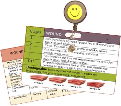 Wound Care Badge 2 Cards - Wound Dressing, Pressure Injury Staging, Risk Factors, Prevention, Assessment - Wound Dressing for Wound Nurse, Ostomy nuring Student, Clinic, Clinicals