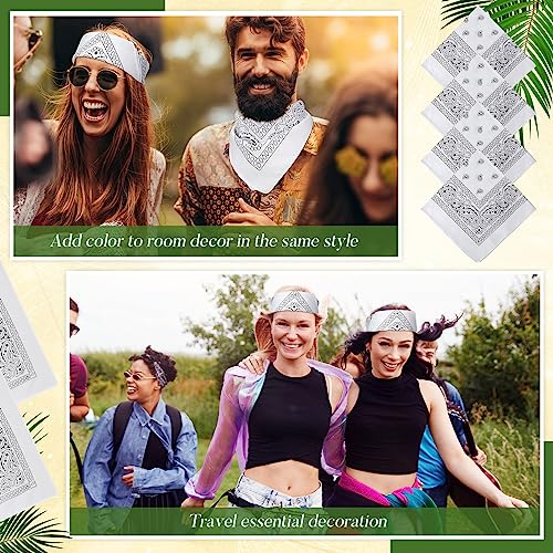 Handepo 30 Pcs Bandanas Bulk Paisley Bandanas Unisex Cowboy Head Wrap Scarf Headband Handkerchief for Women Men(White) - Thumbnail 6