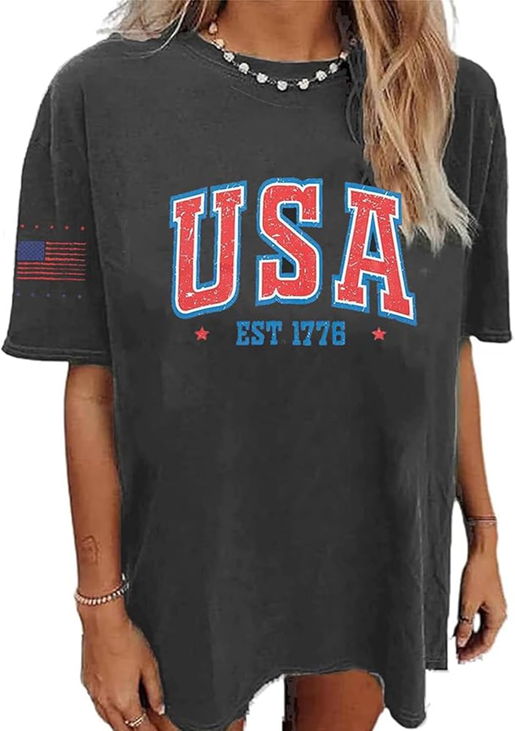 USA Flag Tee Shirt for Women 4th of July Memorial Day Gift T Shirt Casual Short Sleeve Flag Tshirt T-Shirt Tops