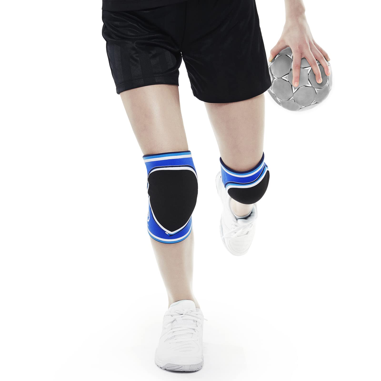 Rehband PRN Knieschoner für Kinder - 3mm Neopren Kniebandage für Jungen & Mädchen, leichte Kinder Knieschoner für Handball, Volleyball und anderen Hallensport - 1 Paar, Farbe:Blau, Größe:XL
