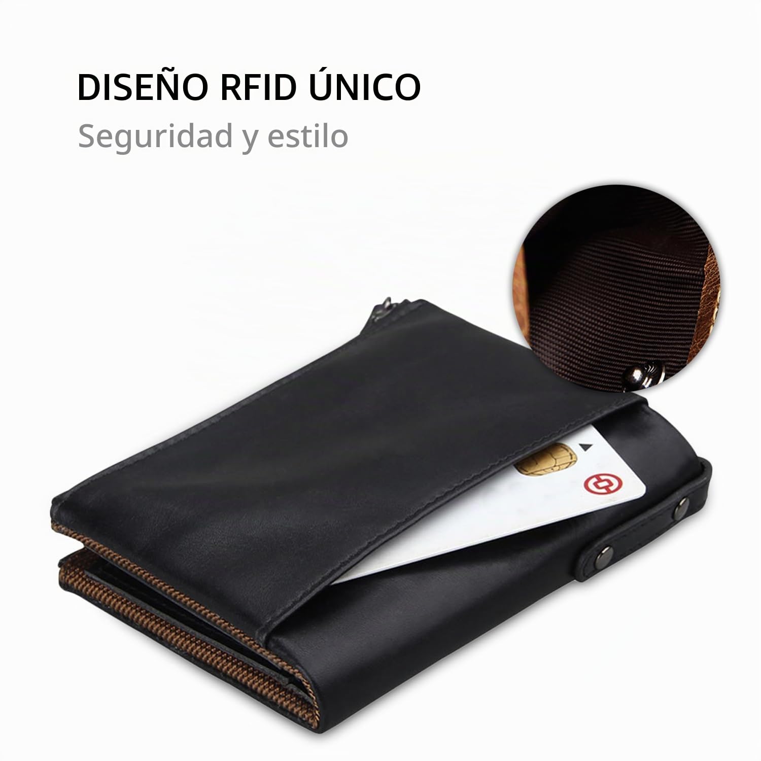 FANDARE Billetera con RFID Hombre Cartera para Mujer Estilo Plegable Monedero Billetera de Cuero con Bolsillo para Monedas y Crédito Tarjetas Ranuras para Identificación Tarjetas Crédito Negro