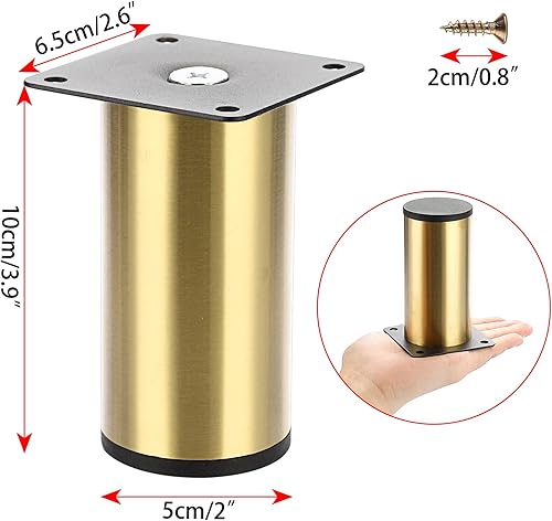 Miniatura 3 de OwnMy 4 patas de muebles de acero inoxidable de 4 pulgadas, patas de metal para escritorio, elevadores de muebles de metal redondo dorado, patas de