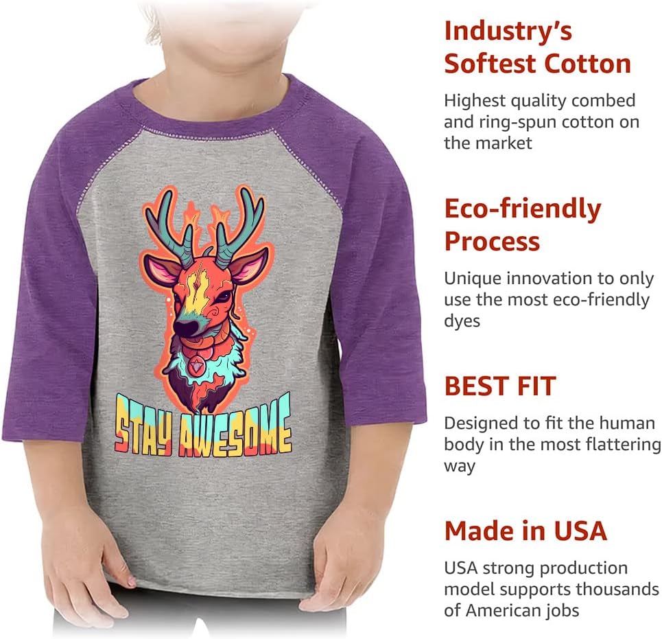 Awesome Toddler Baseball T-Shirt - Colorful 3/4 Sleeve T-Shirt - Illustration Kids' Baseball Tee