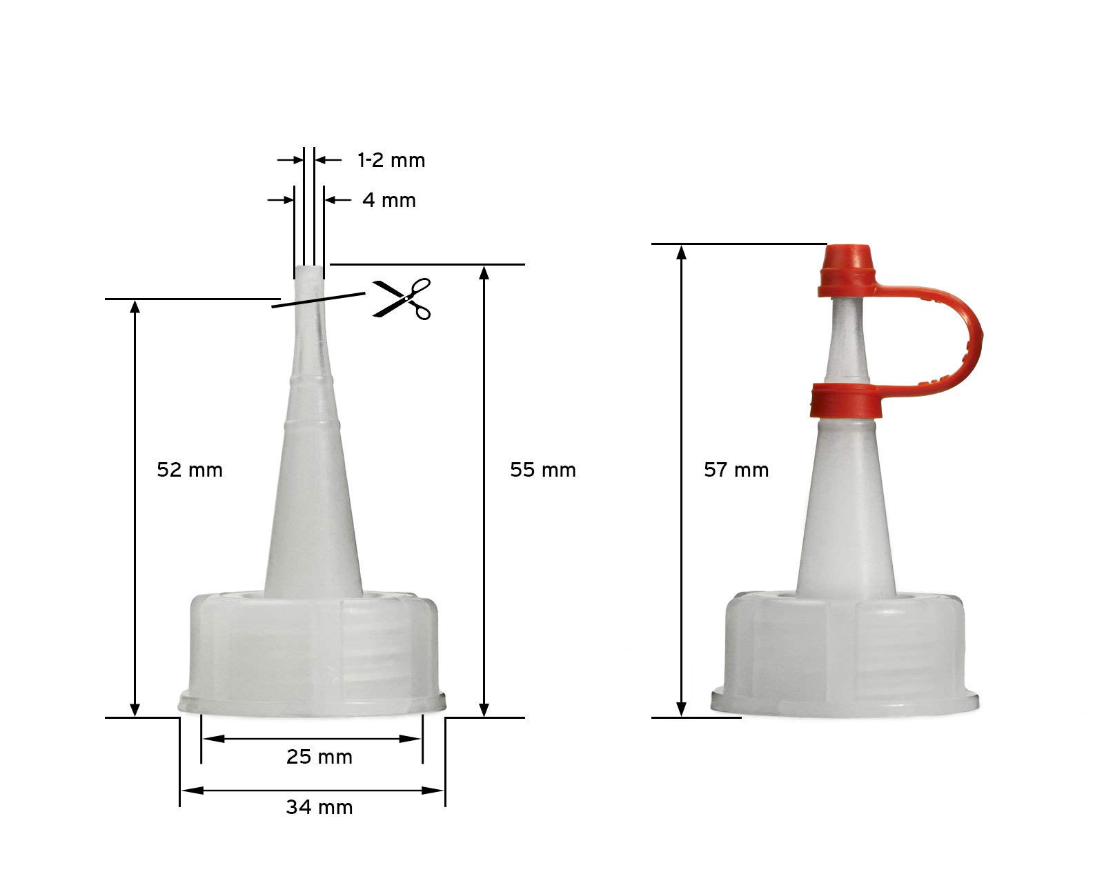 1000x Botellas de plástico de 250 ml de LDPE, natural, G25, tapón de goteo, correa de retención roja y tapón