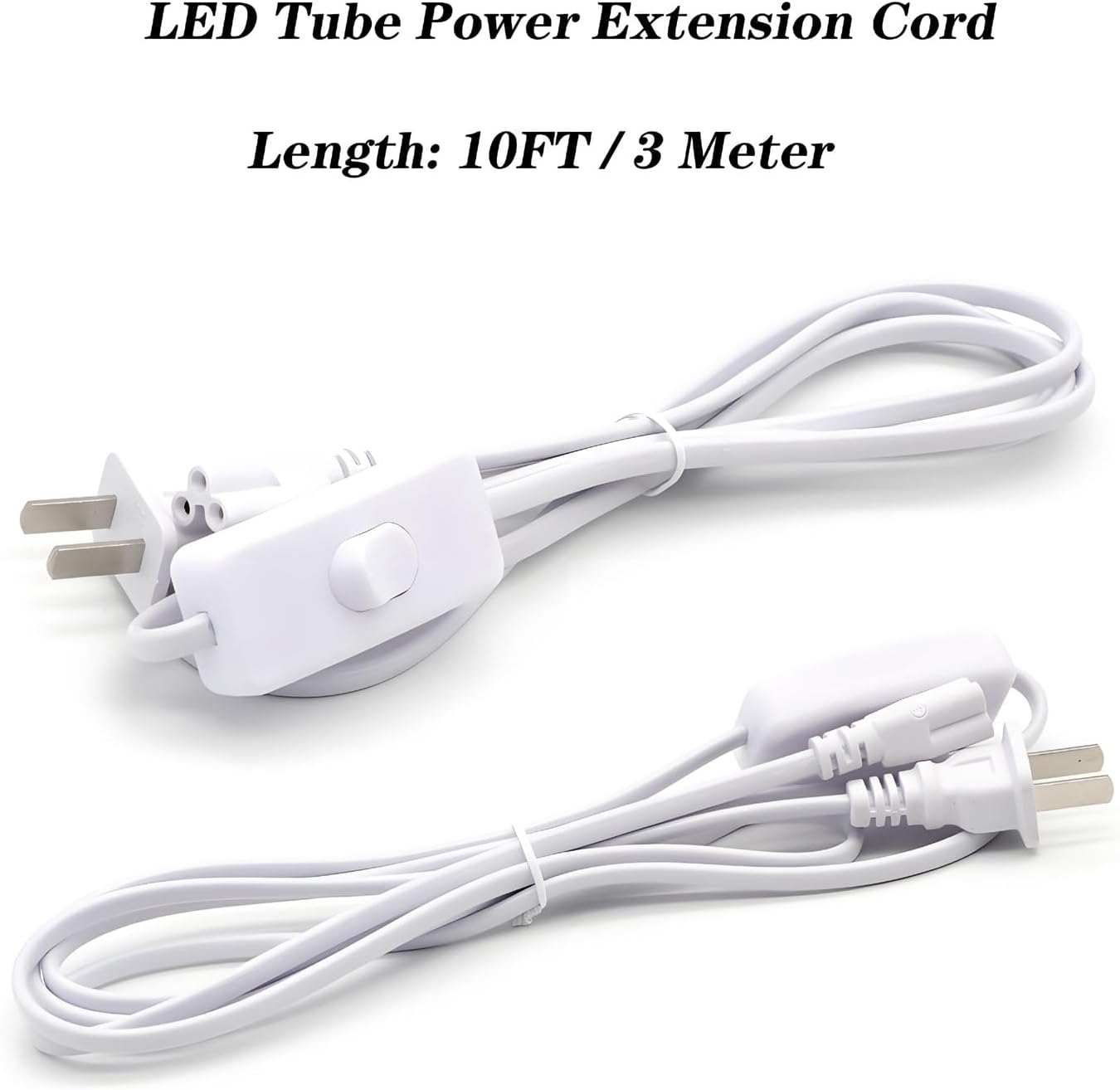 10ft T5 T8 LED Tube Power Extension Cord with On/Off Switch - US Plug for Integrated Led Tube - Pack of 2