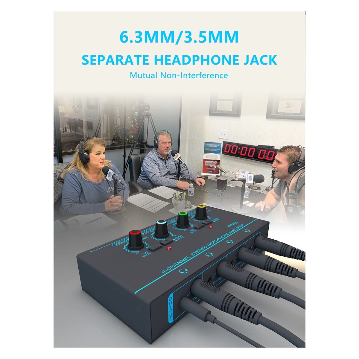 1 amplificador de auriculares estéreo de 6 canales, mini mezclador de audio portátil de bajo ruido para estudio de grabación, verde