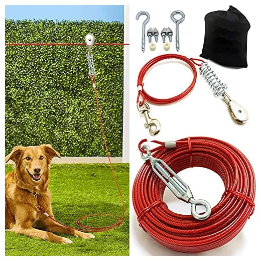 Aerial Dog Tie Out Trolley System Dog Run Cable 100 ft Dog Zipline with 10ft Dog Runner Cable for Yard Camping Outside Durable & Strong Tie Out Cable Great for Large Medium Small Dogs Up to 125 lbs