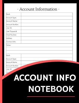 Account Info Notebook 8.5 x 11 Inches Logbook for Passwords, Online Accounts, and Personal Records