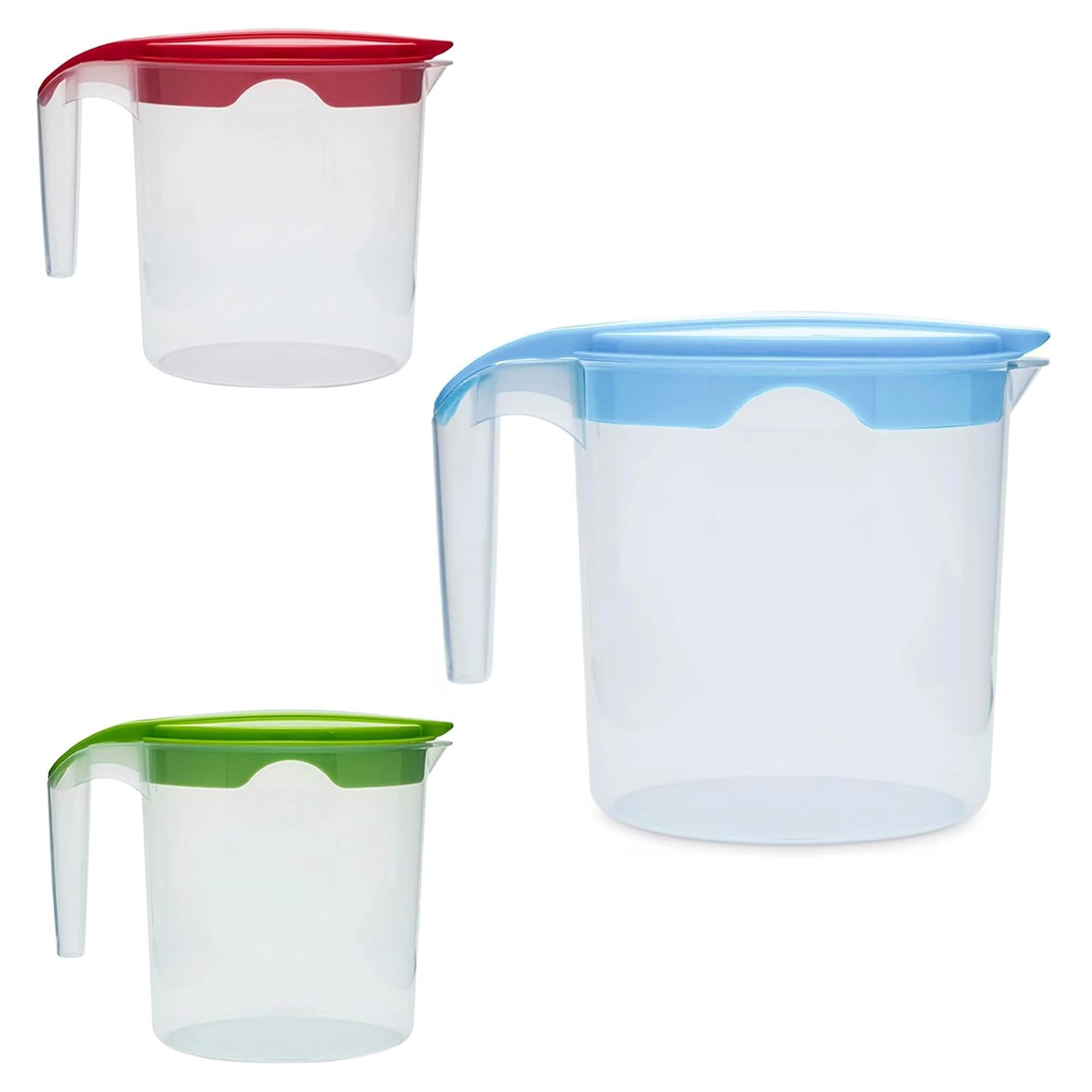 1 Liter Plastic Water Jug with Lid Milk Juices Drinks Fridge Jug Ideal for Everyday Use Indoor Outdoor Party (Blue, Red & Green) โ image 1