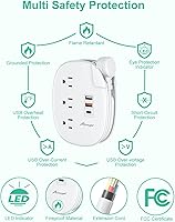 Vista 6 de Alitayee - Tira de alimentación USB C de 20W con 3 tomas de corriente y carga rápida USB C para iPhone, cargador QC 3.0, enchufe plano y cable