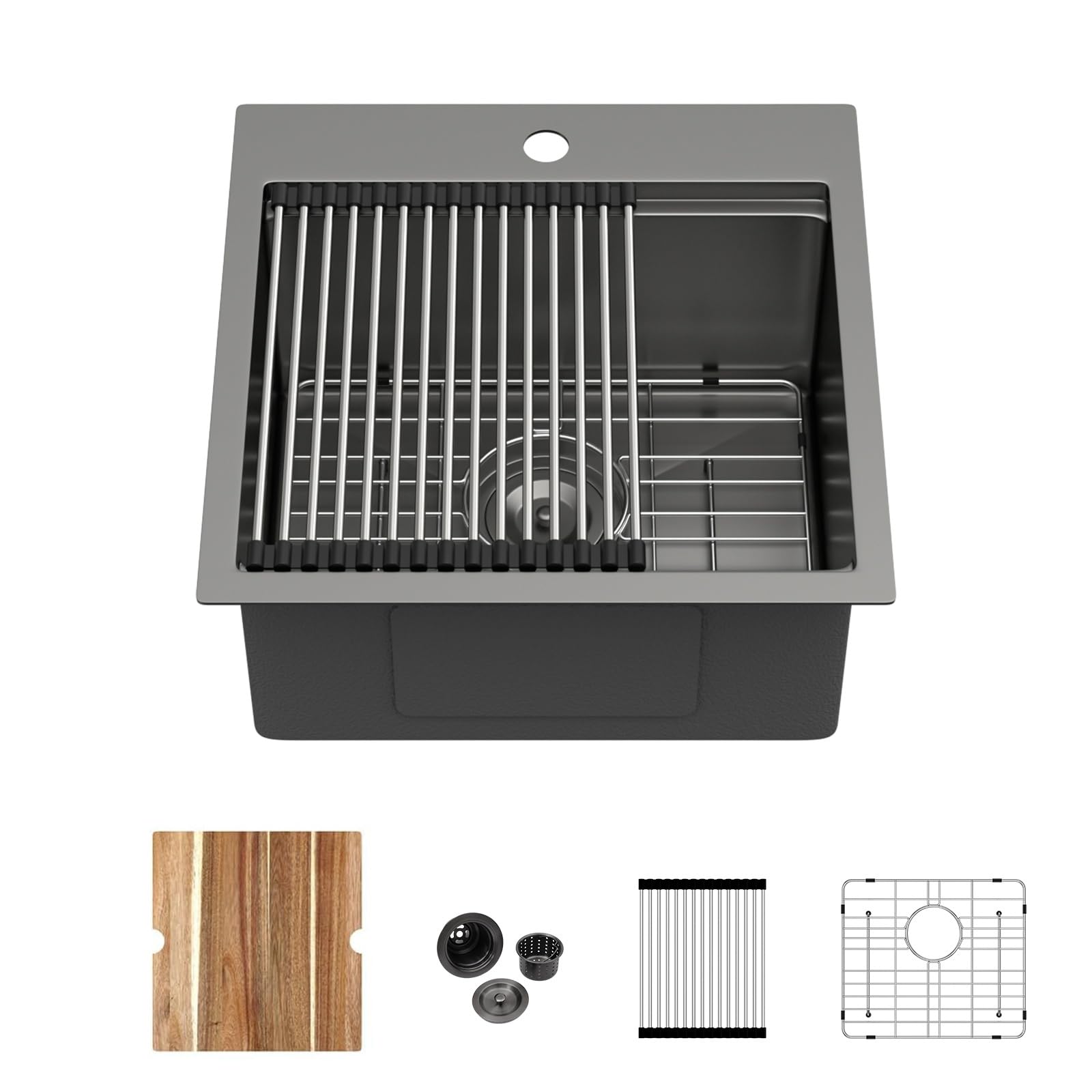 Kichae 18 Drop In Bar Kitchen Sink Gunmetal Black Stainless Steel 16 Gauge