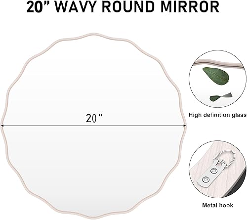 Miniatura 21 de Espejo redondo decorativo para pared de 28 pulgadas, moderno espejo ondulado dorado con marco de madera, espejo de pared circular para baño