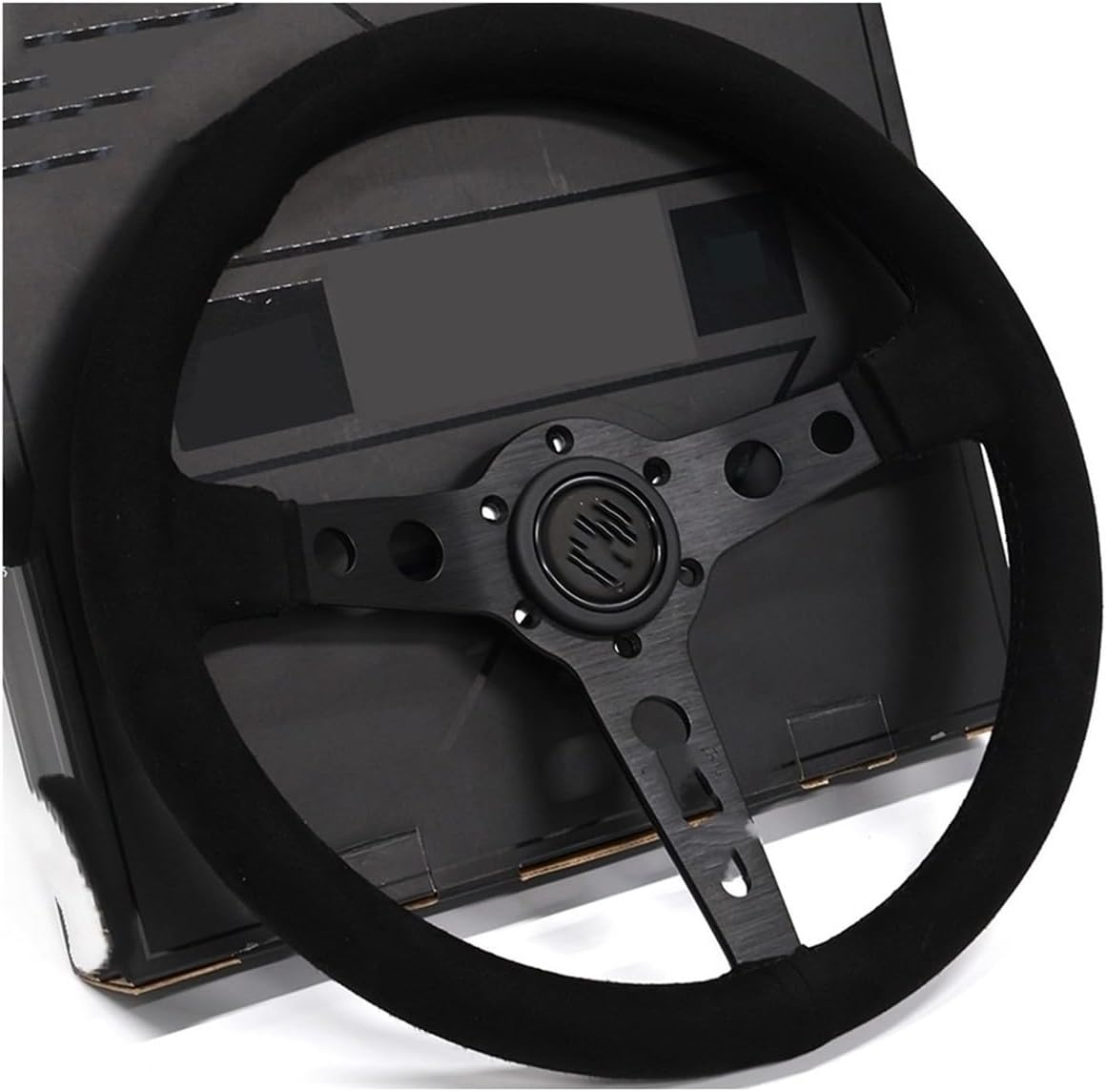 JDM Mo Black Edition Prototipo Steering Wheel 14inch 350mm Real Leather/Suede Leather Car Modified Flat Car Accessories(Suede Leather)