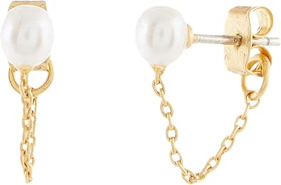 Freshwater Pearl Chain Stud Earrings 