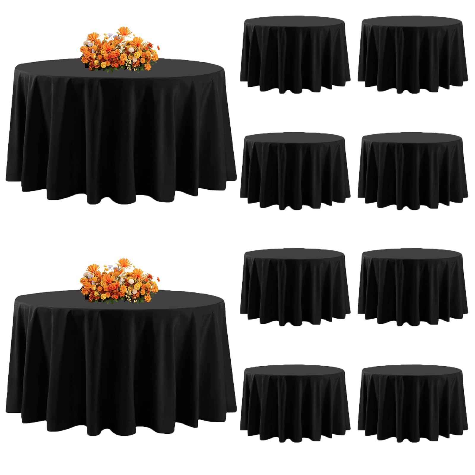 Yemosa 10Pack Black Round Tablecloth 229cm(90 Inch), Polyester Fabric Round Table Cover, Stain & Wrinkle Resistant Washable Table Cloth for Wedding, Party, Banquet, Dining Buffet