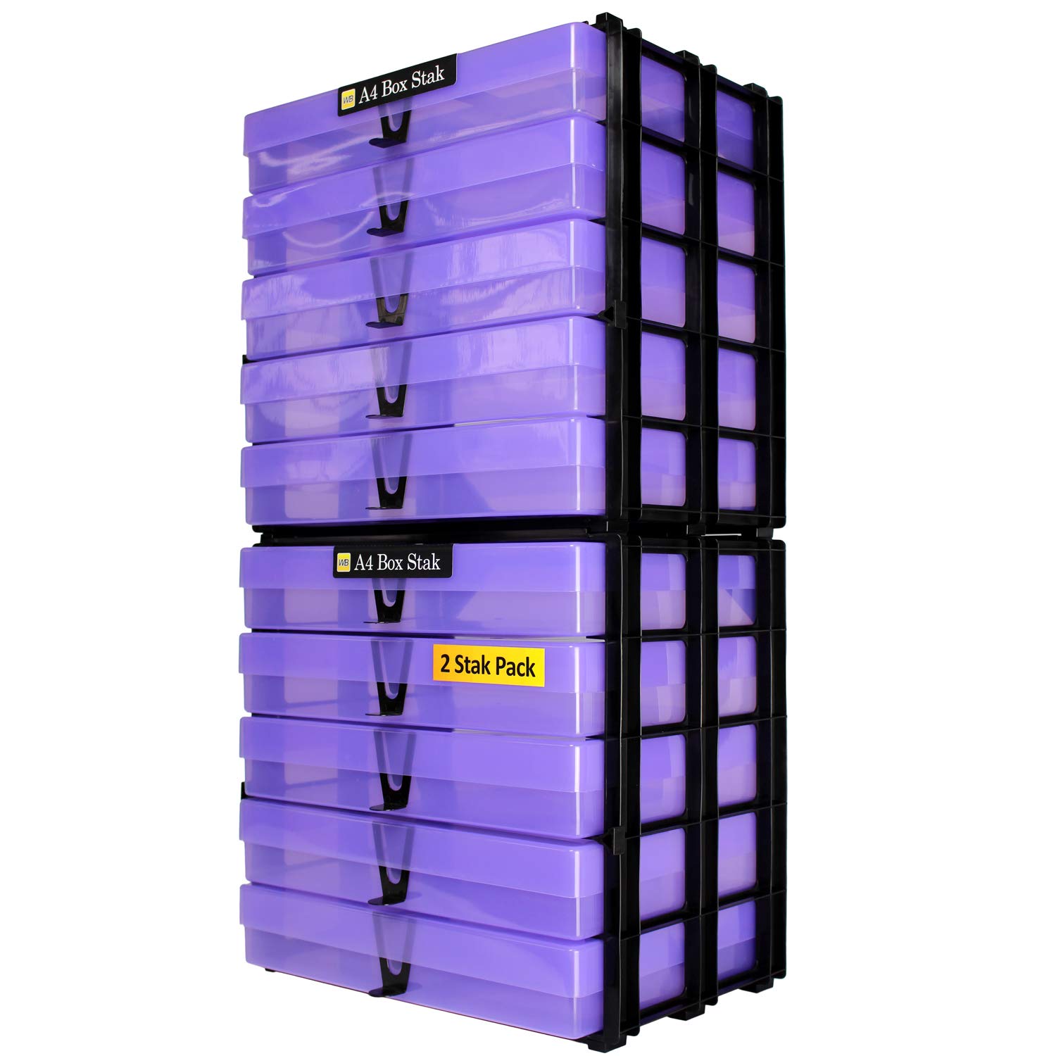 WestonBoxes A4 Box Stak, Stackable Craft Storage Box Unit Including Plastic A4 Storage Boxes with Lids (Purple, Pack of 2) — image 1