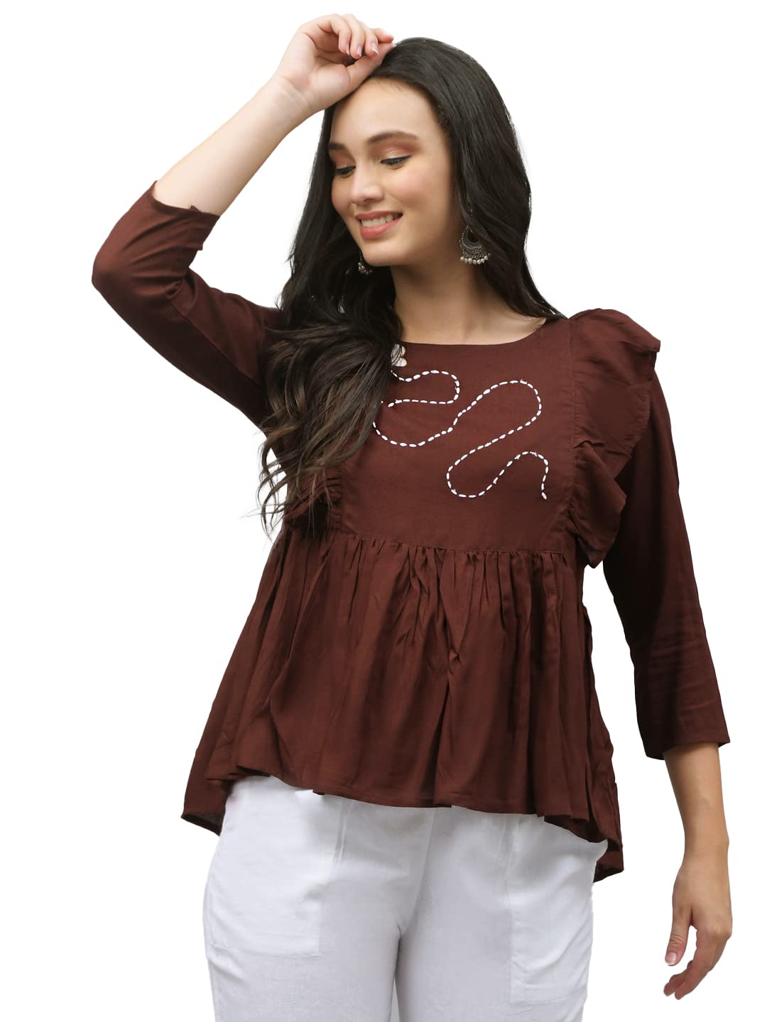 NEEMIYA Women's Rayon Solid Flared/A-Line Top for Women & Girls|Women's Top