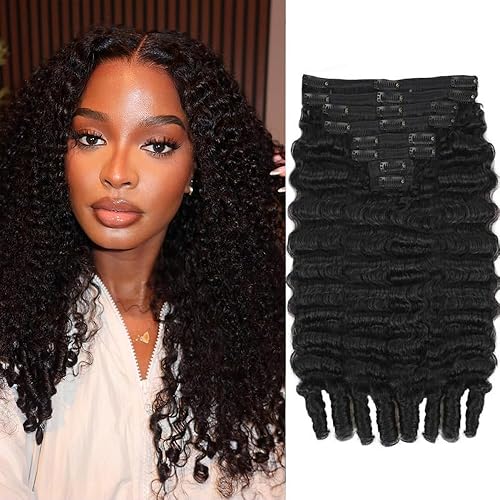 Extensiones de cabello con clip, rizado birmano, de cabello humano Remy real, 8 piezas, extensiones con clip de cabello humano Remy para mujeres,