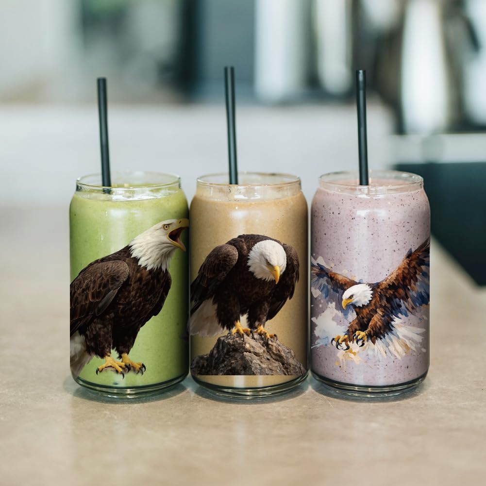 arricraft 10 Sheets Animal Theme UV DTF Cup Wrap for 16OZ Glass, Single Eagle Rub on Decals PVC Transfer Stickers for DIY Cups Window Home Printing Decoration 24x11cm/9.4x4.3inch