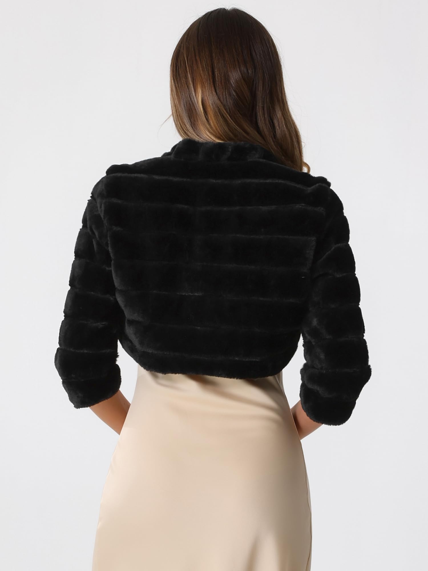 Allegra K Damska krótka kurtka na sukienki Bolero Faux Fur Shrug Cardigan