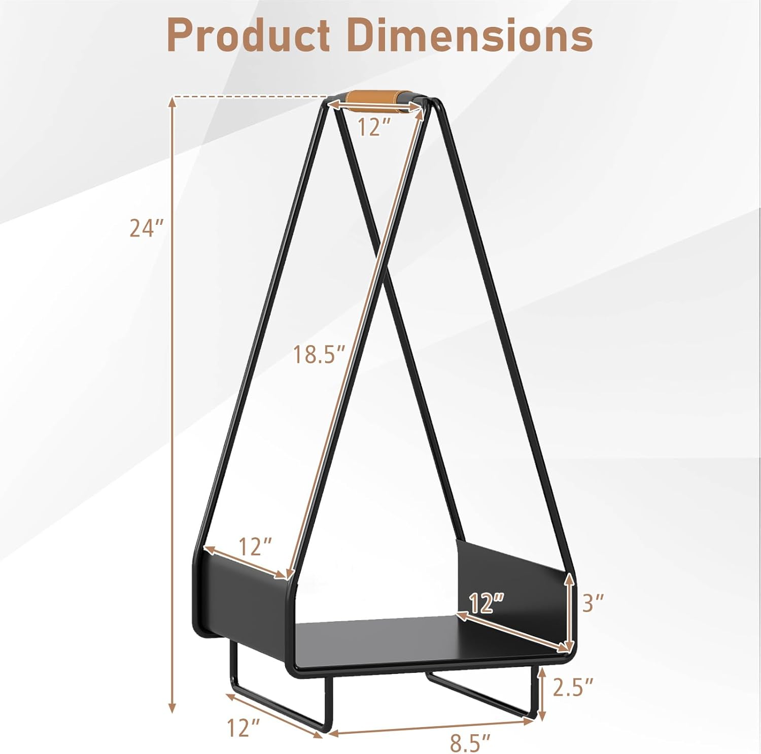Tangkula Firewood Log Rack, Heavy-duty Metal Wood Holder Carrier with Handle & Elevate Stand, Indoor & Outdoor Fireplace Decoration Organizer for Pit, Stove, Campfire, No Assembly (12" x 12" x 24")