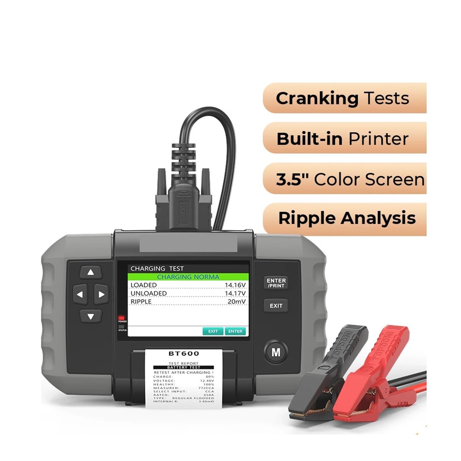 Tester della batteria, BT600 Tester for batteria auto 12V 24V, analizzatore for veicoli al piombo con stampante termica integrata, strumento for