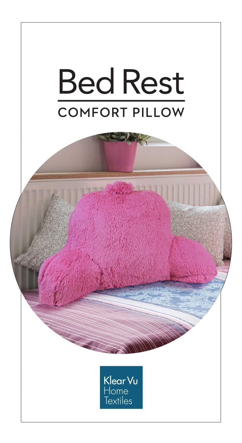Klear Vu Shaggy Bed Rest Back Support Pillow for Adults and Kids, Lumbar and Arm Support on Bed, Chair, Couch, Sofa and Floor - Large Reading Pillow, 30" x 21", Pink