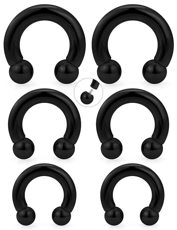 Ocptiy 6G Septum Ring Ear Gauges Tunnel Plug Earrings Stretching kit 6 Gauge Black Surgical Stainless Steel Stretcher Ear Weight Gauges Horseshoes Earring Hoop Septum Piercing Jewelry Women Men by Ocptiy - Used condition - US$11.69