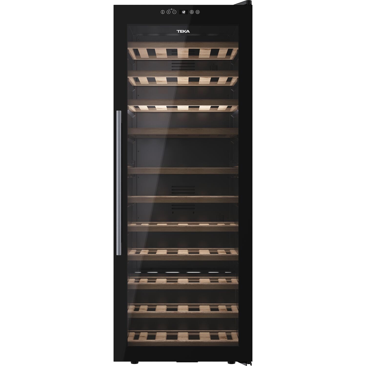 Teka Vinoteca de Libre Instalación 51 Botellas, Iluminación LED, Control Electrónico de Temperatura, Capacidad Total 159 Litros, Patas Regulables, Modelo RVF 10051 GBK