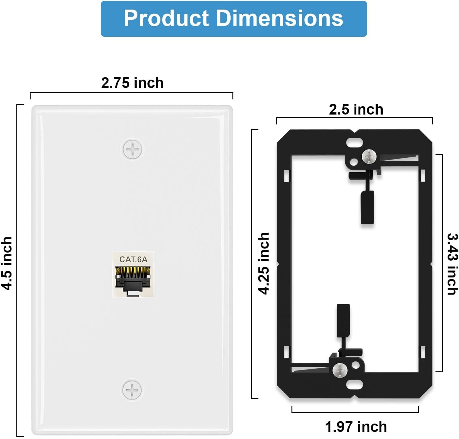 iwillink 10Gbps Ethernet Wall Plate Cat6A, 1-Port Keystone Wall Plates with Cat 6A Shielded Coupler and Bracket, Female to Female Cat6a Wall Plate, 2 Pack